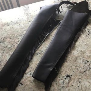 Brown leather chaps with fringe. Size 10.